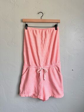 GAP Women Coral Pink White Striped Strapless Romper Small Beach Summer Y2K Vibes
